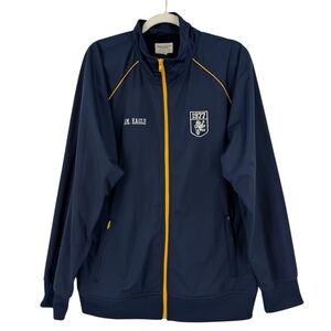 Vintage American Eagle 1977 Track Jacket Navy Blue w/ Yellow Trim XL Y2K